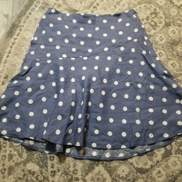 💘 Boden Blue Polka Dot Linen Skirt - Picture 1 of 5